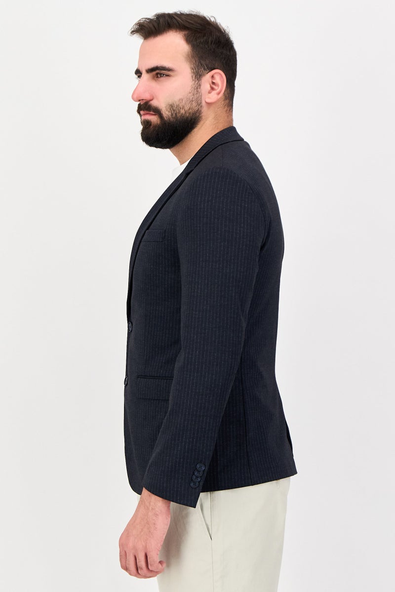 Celio Men Regular Fit Stripe Casual Blazer, Navy - Image 4